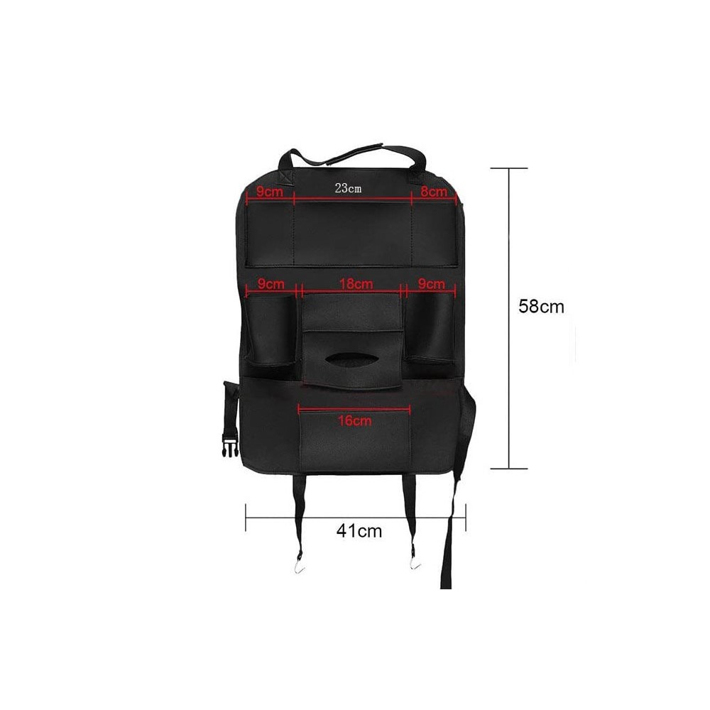 Automašīnas sēdekļa organizators ar kabatām - 58x41cm, Melns | Car Back Seat Organizer Storage