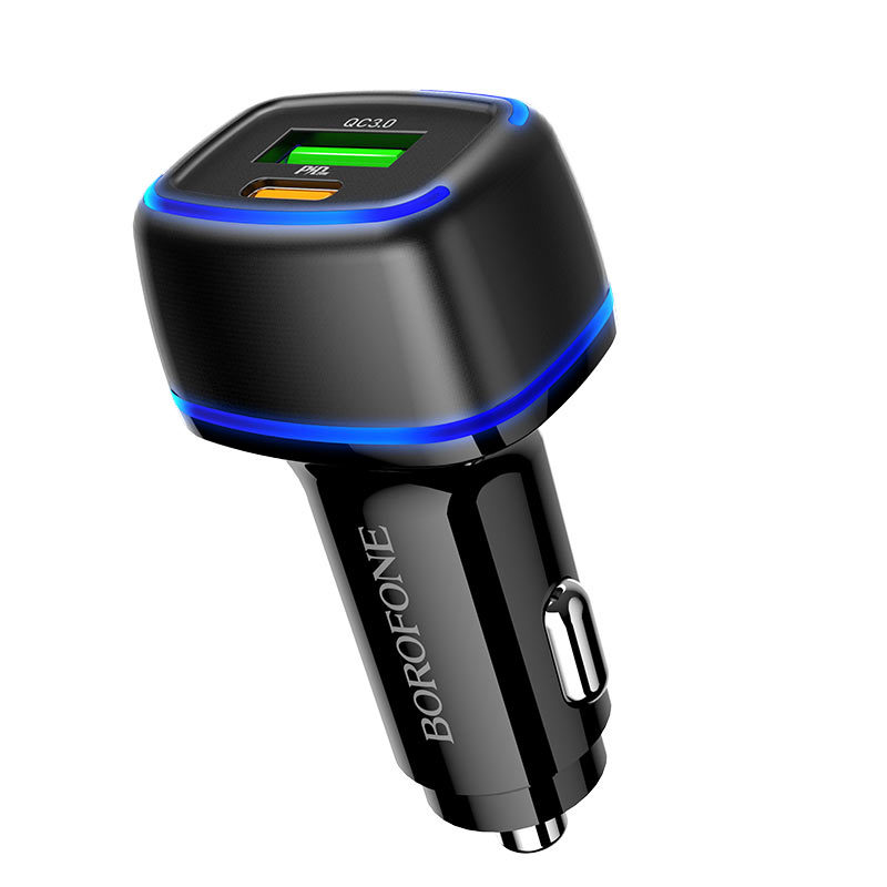 Borofone BZ14A Car Charger USB / USB Type C QC3.0, 20W, 3A, Black | Automašīnas Lādētājs Adapteris