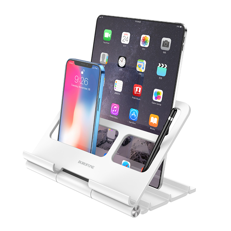 Borofone Desktop Bracket Table Holder for Smartphone Tablet, White | Galda Telefona Planšetes Turētājs Mājai Ofisam Darbam