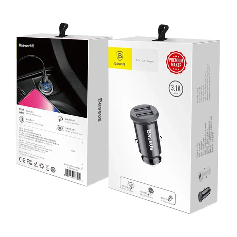 Baseus Grain Car Charger 2x USB 5V 3.1A, Black