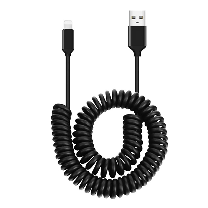 USB to Apple Iphone Lightning Data Charging Coiled Cable, 2.4A 1m, Black | Ātrās Uzlādes Lādētājvads Datu...