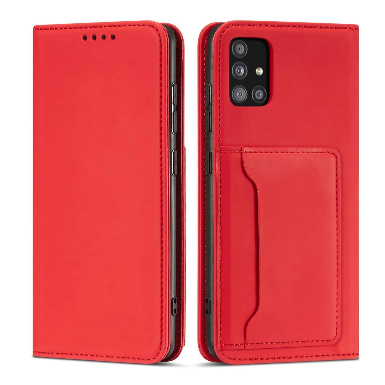 Samsung Galaxy A52 (SM-A525F/DS) / A52s (SM-A528B) Magnet Card Pouch Wallet Book Case Cover, Red | Telefona Vāciņš...