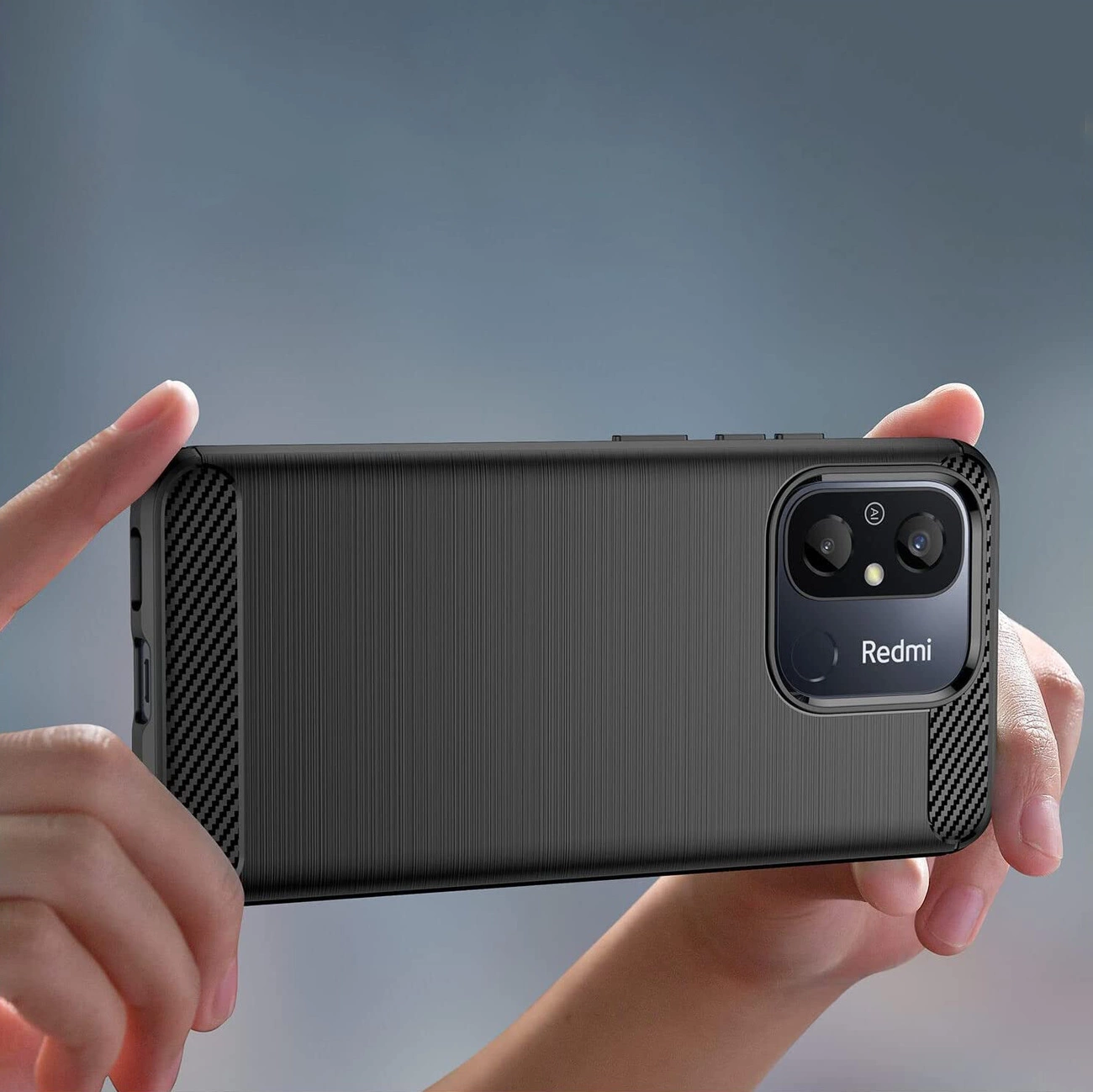 Xiaomi Redmi 12C / Redmi 11A / Poco C55 Carbon Fiber TPU Protective Case Cover, Black | Чехол Обложка...