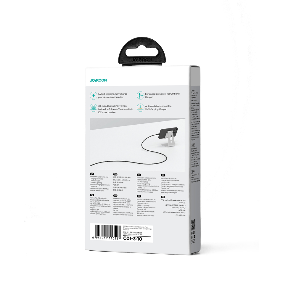Joyroom A34 USB / Apple Iphone Lightning Data Charging Cable, 3A 1m, Black