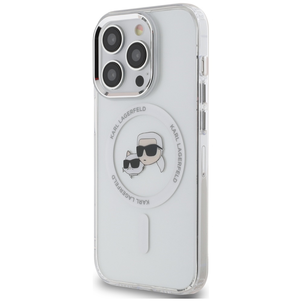 Karl Lagerfeld iPhone 14 Pro Case IML Metal Karl & Choupette MagSafe, White