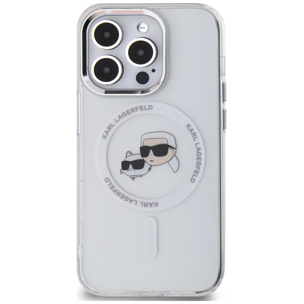 Karl Lagerfeld iPhone 14 Pro Case IML Metal Karl & Choupette MagSafe, White