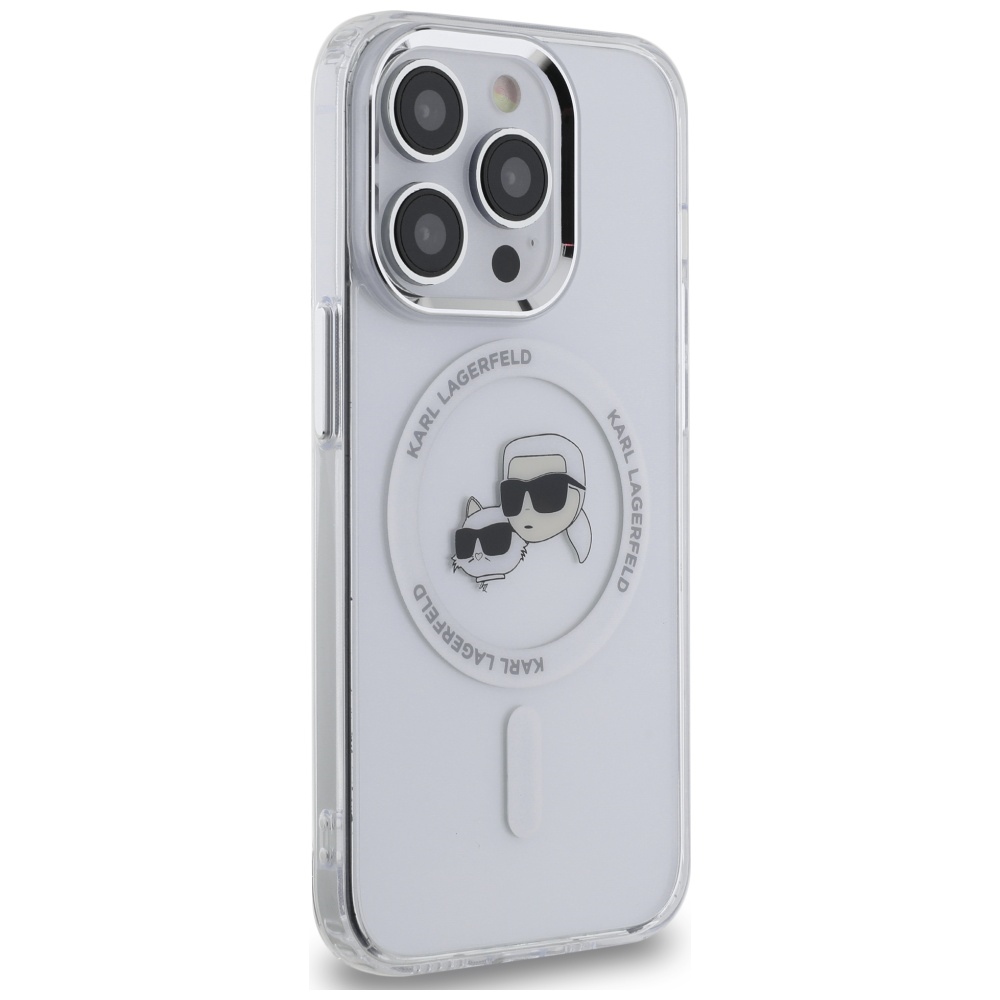 Karl Lagerfeld iPhone 14 Pro Case IML Metal Karl & Choupette MagSafe, White