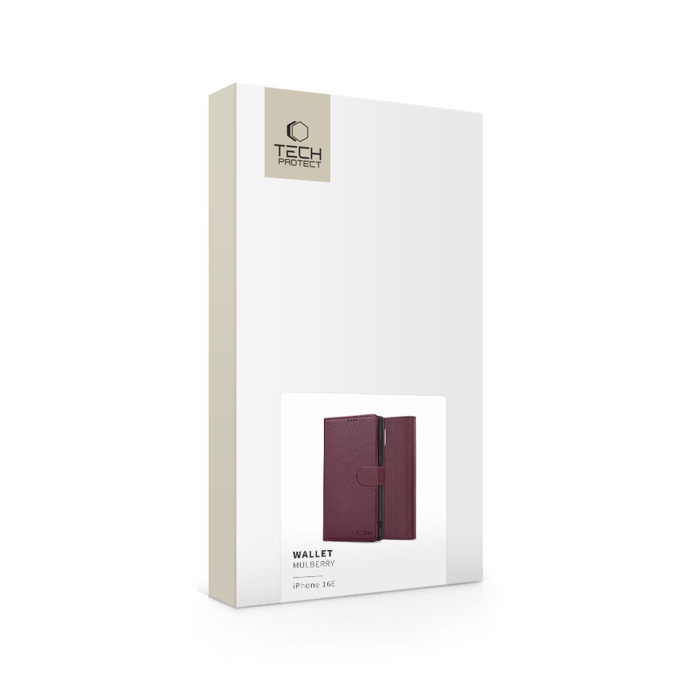 Apple iPhone 16e / 17e / SE (2025) 6.1\'\' Tech-Protect Wallet Book Case Cover, Burgundy