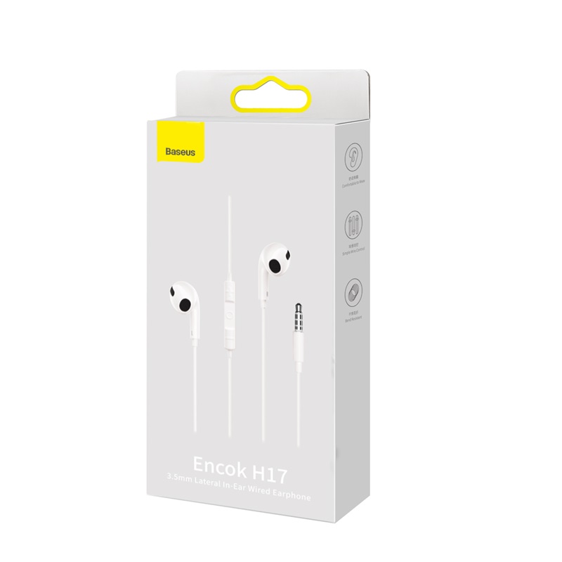 Baseus Encok H17 Wired Earphones with Microphone, White | Проводные Наушники с Микрофоном
