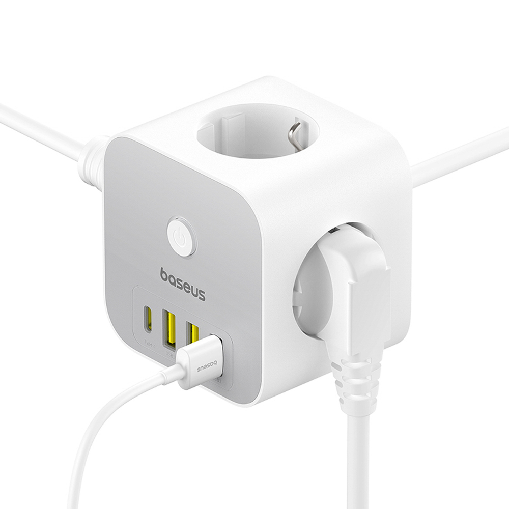 Baseus PowerCombo 7 in 1 Power Strip Cube, 3 AC + 3 x USB-A + 1 x USB-C, 20W, 1.5m, White | Удлинитель...