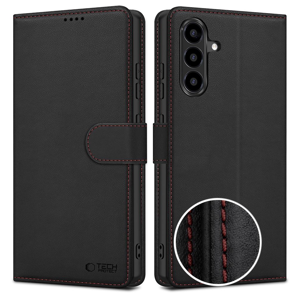 Samsung Galaxy A57 (SM-A576B/DS) Tech-Protect Wallet Book Case Cover, Black and Red