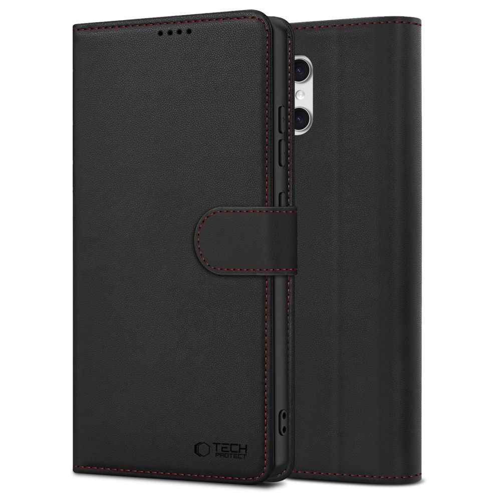 Samsung Galaxy A57 (SM-A576B/DS) Tech-Protect Wallet Book Case Cover, Black and Red