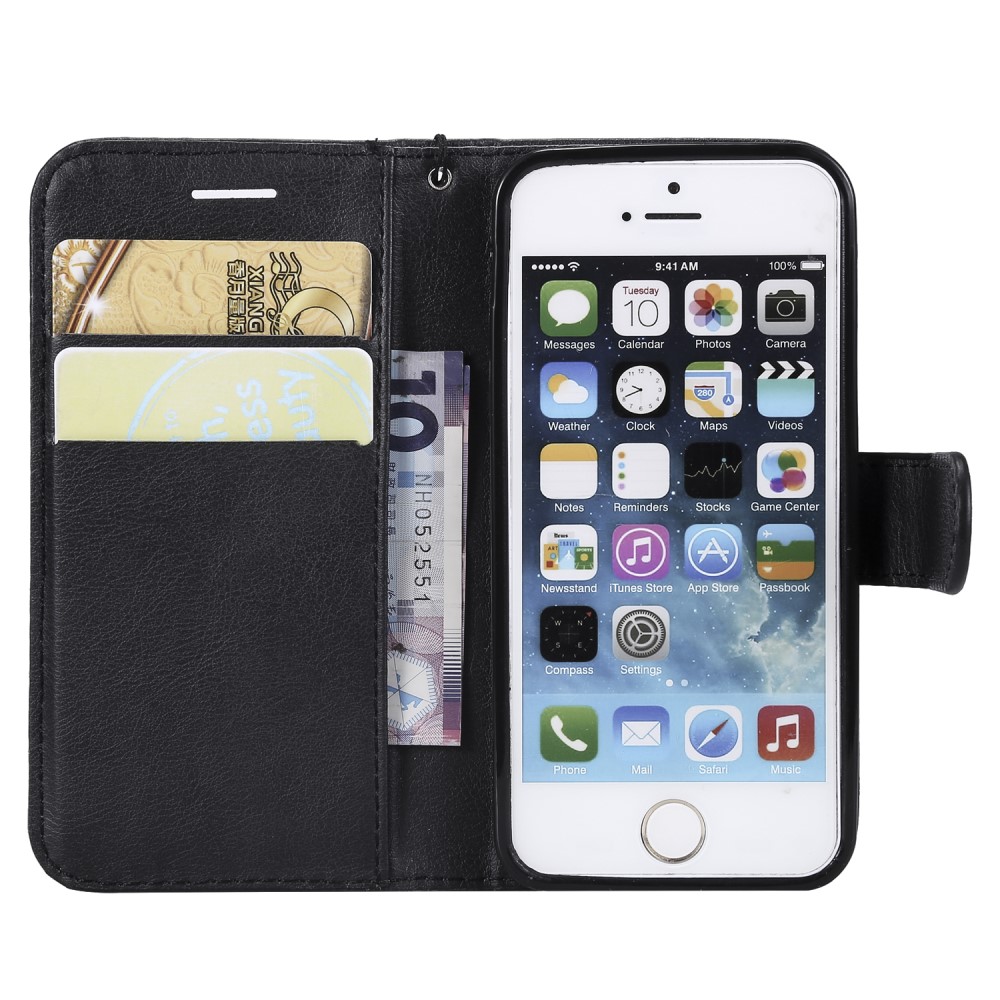 Apple iPhone SE / 5s / 5 Wallet Leather Stand Case Cover, Black | Telefona Maciņš Vāciņš Apvalks Grāmatiņa (1)