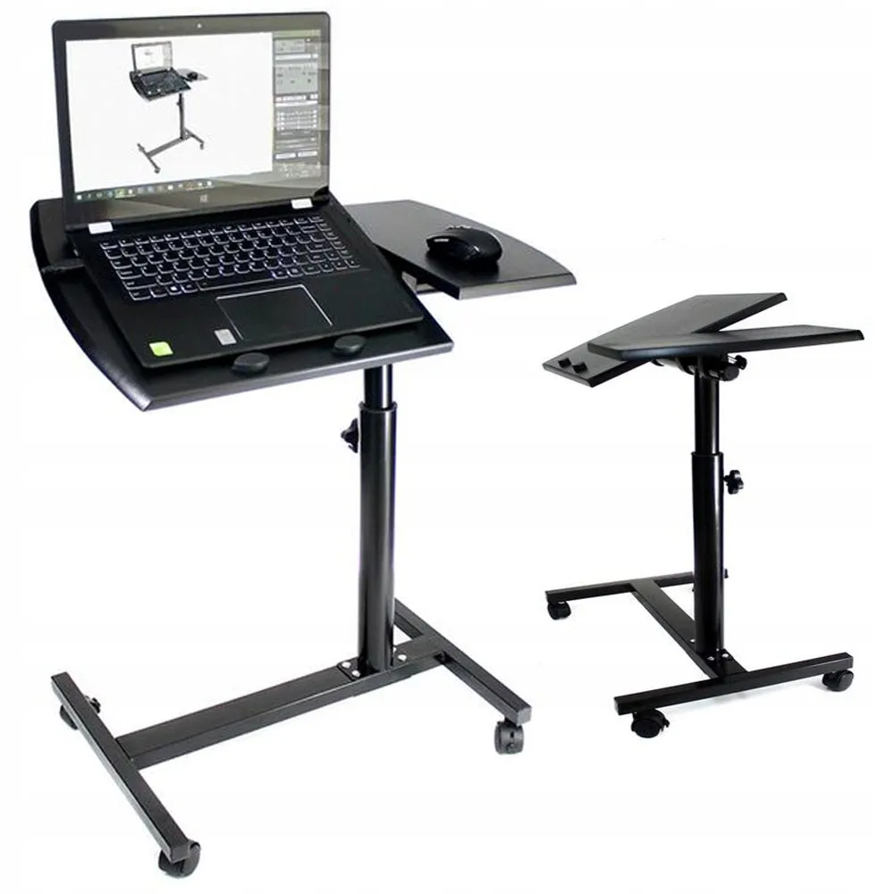 Portable Adjustable Laptop Desktop Table Book Stand on Wheels, Black