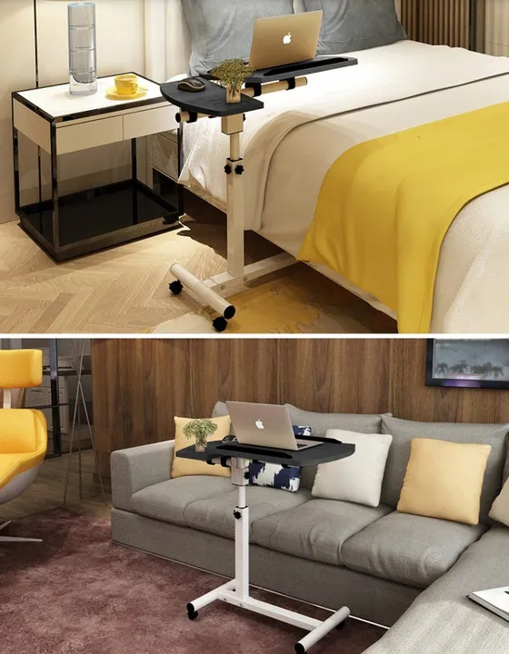 Portable Adjustable Laptop Desktop Table Book Stand on Wheels, Black