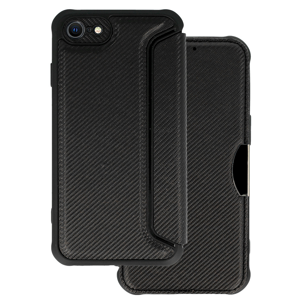 Apple iPhone 8 / 7 / SE (2020) (2022) 4.7" Razor Carbon Book Case Cover Wallet, Black | Telefona Maciņš Vāciņš...