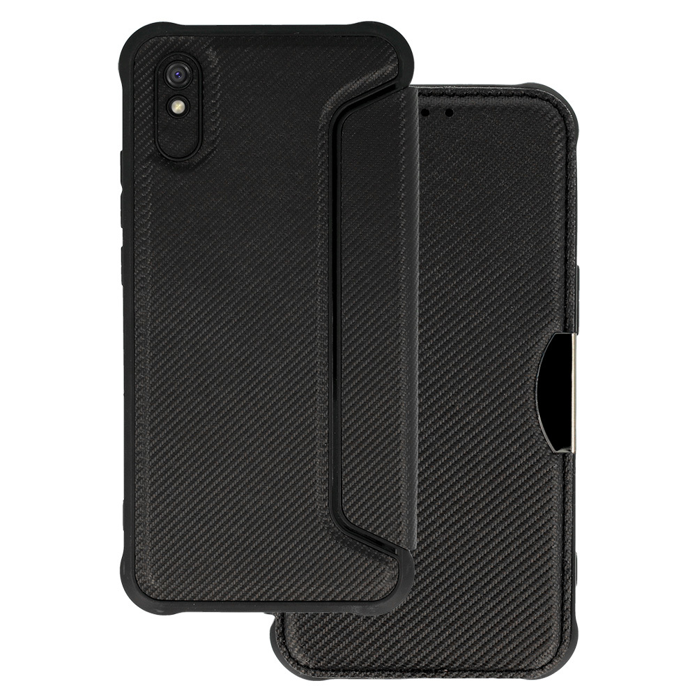 Xiaomi Redmi 9A Razor Carbon Book Case Cover Wallet, Black | Telefona Maciņš Vāciņš Apvalks Grāmatiņa