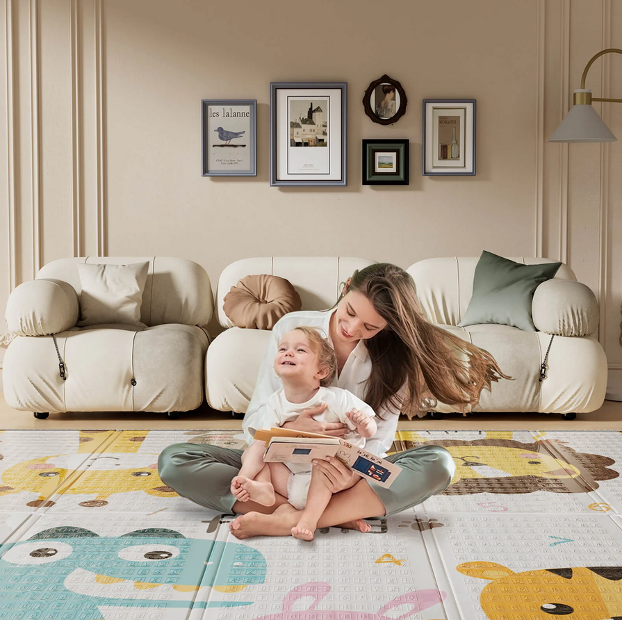 Double-sided Foldable Foam Play Mat Pad Rug for Kids, Alphabet/Animals, 198x179cm