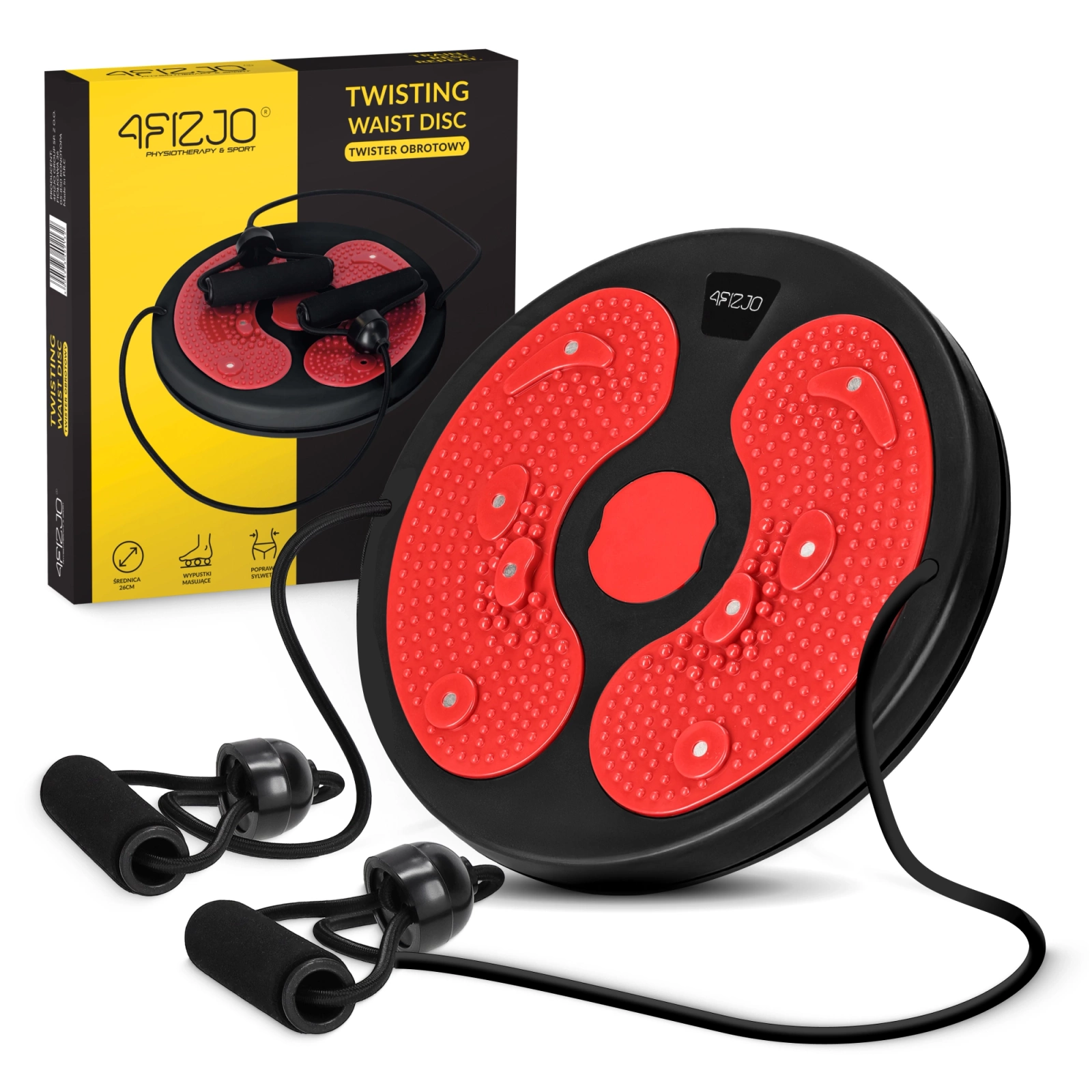 4FIZJO Twist Board with Resistance Bands for Core Workouts, Black, Red