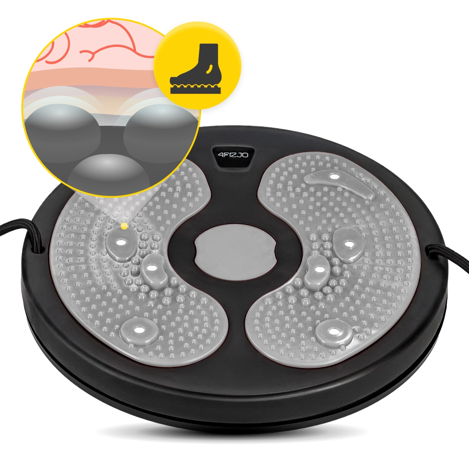 4Fizjo Mini Rotary Twister Board with Resistance Bands, Grey/Black