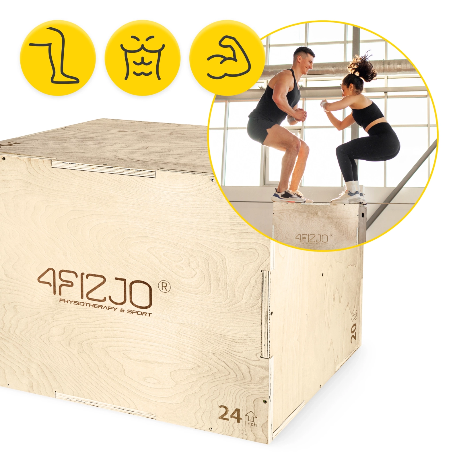 4FIZJO Wooden 3-in-1 Plyometric Box for Jump Training 50 x 75 x 60 cm