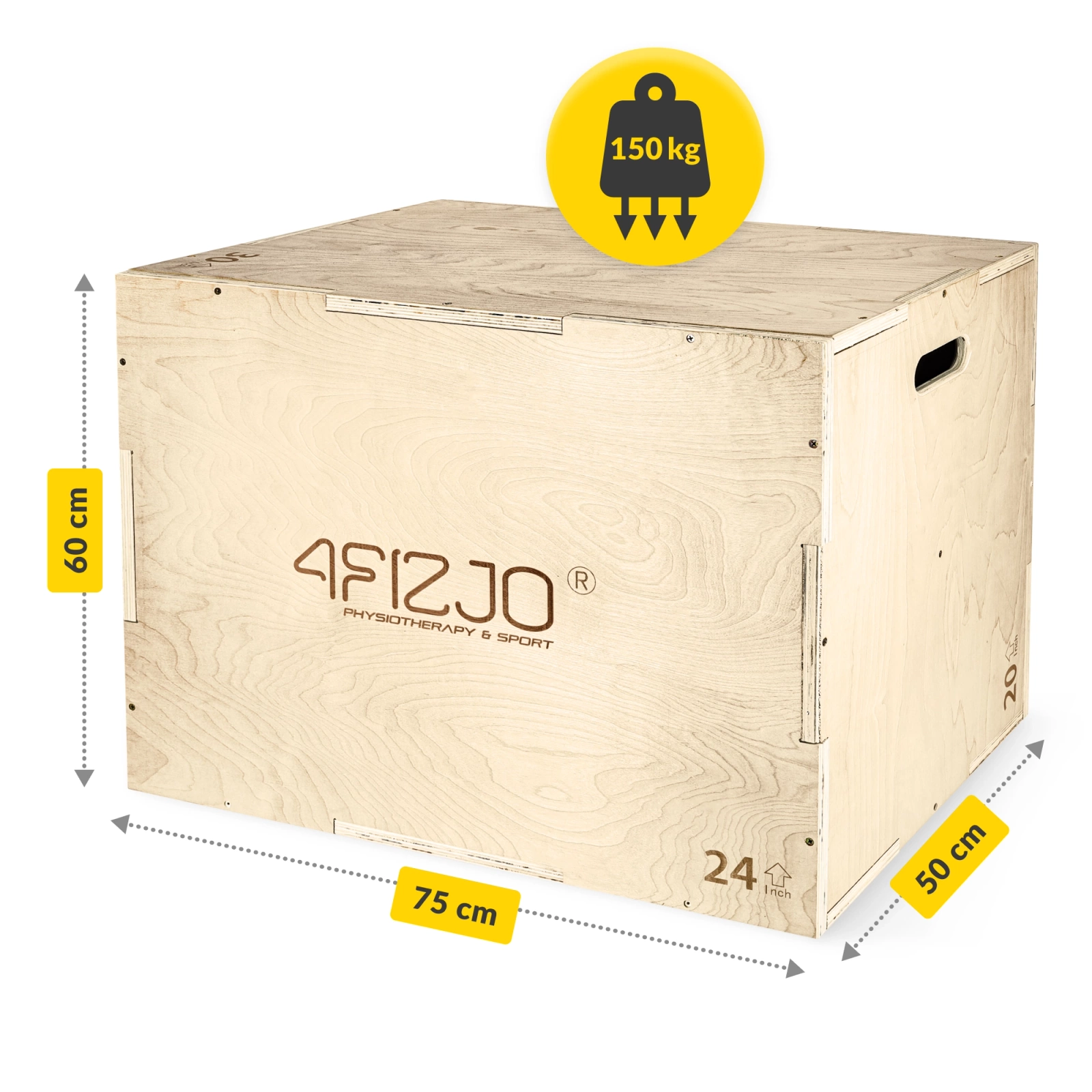 4FIZJO Wooden 3-in-1 Plyometric Box for Jump Training 50 x 75 x 60 cm