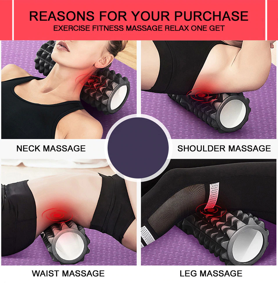 4Fizjo masāžas rullis ar izciļņiem, EVA, 33 cm, melns