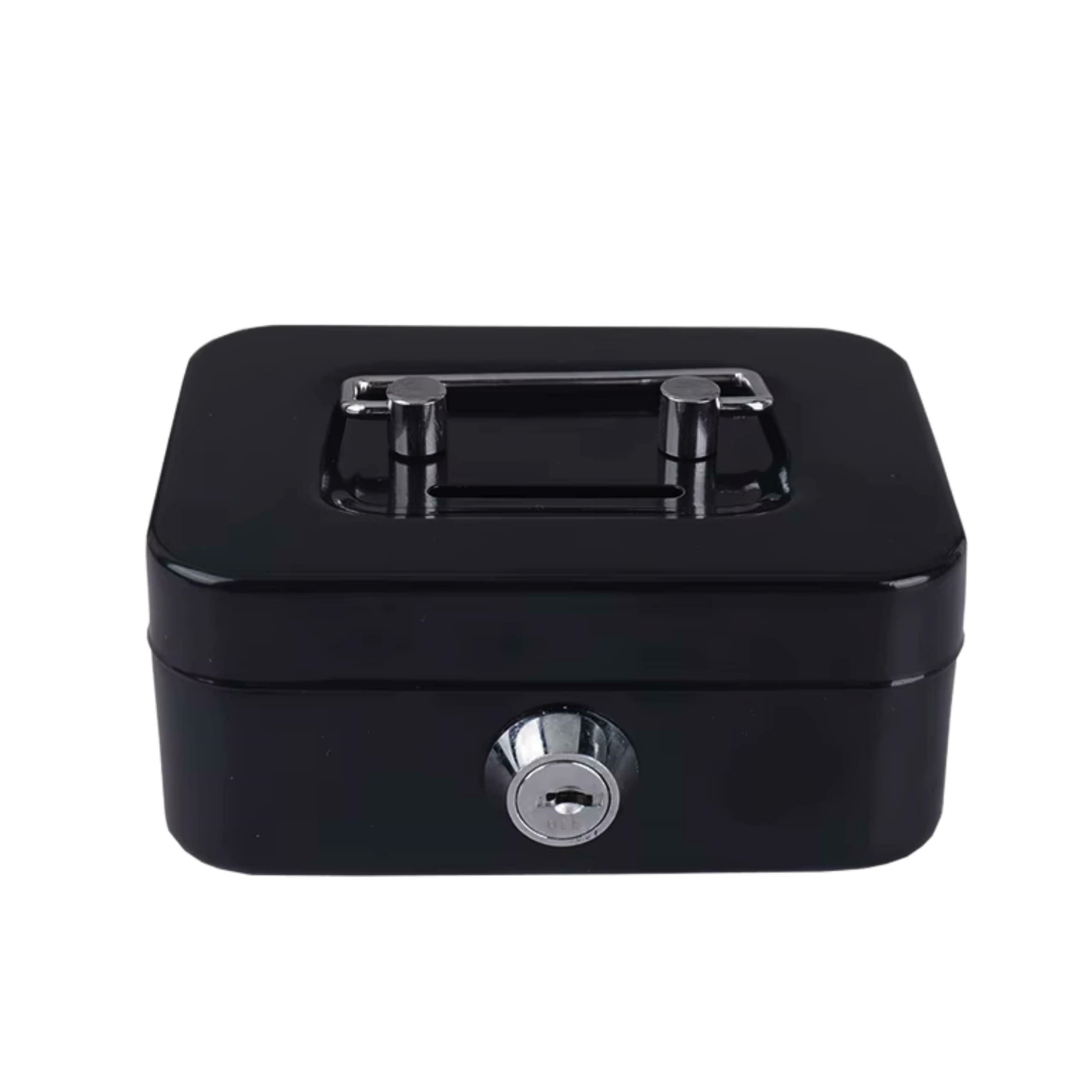 Маленький металлический ящик для денег с замком, черный