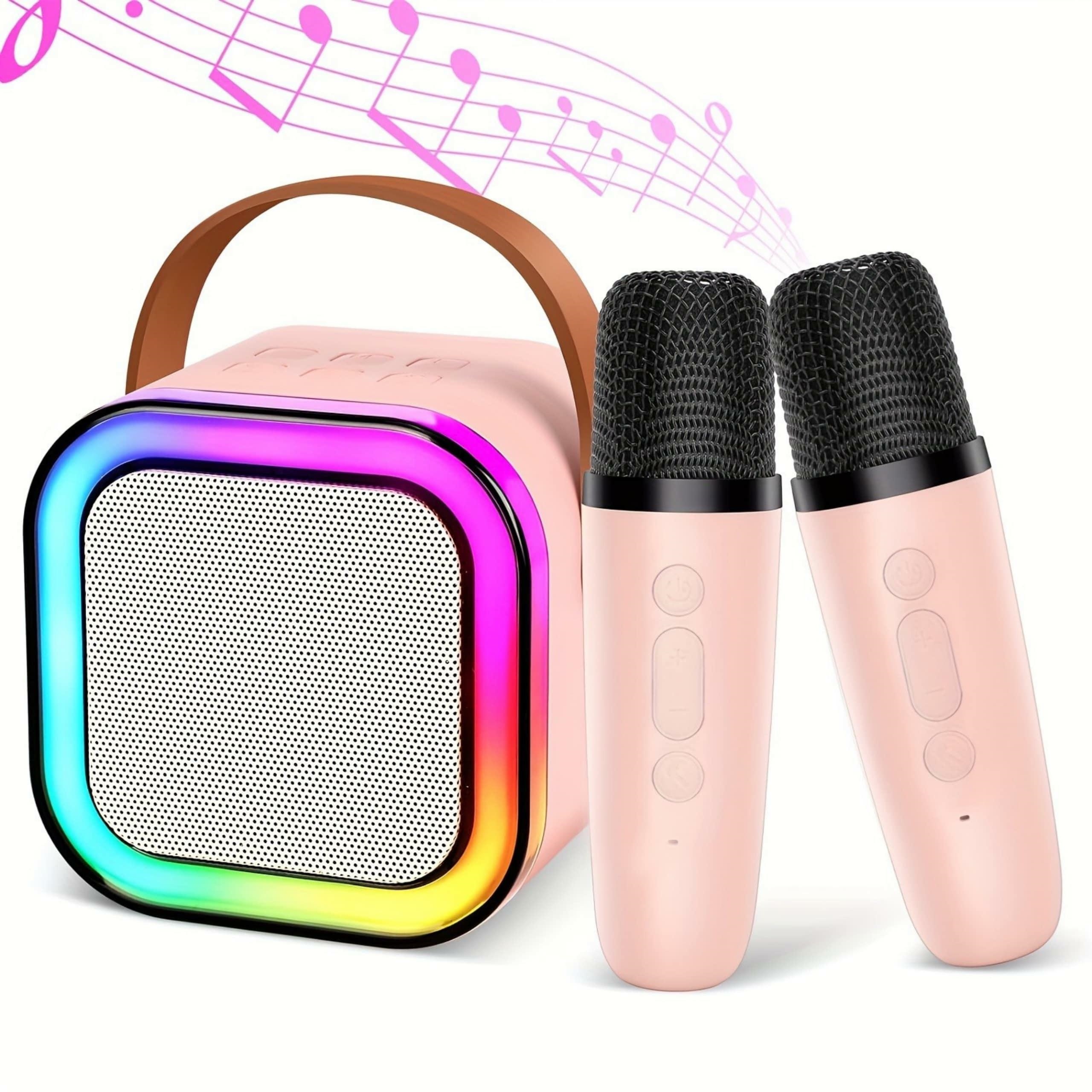 Bluetooth Karaoke Machine with 2 Wireless Microphones, Pink