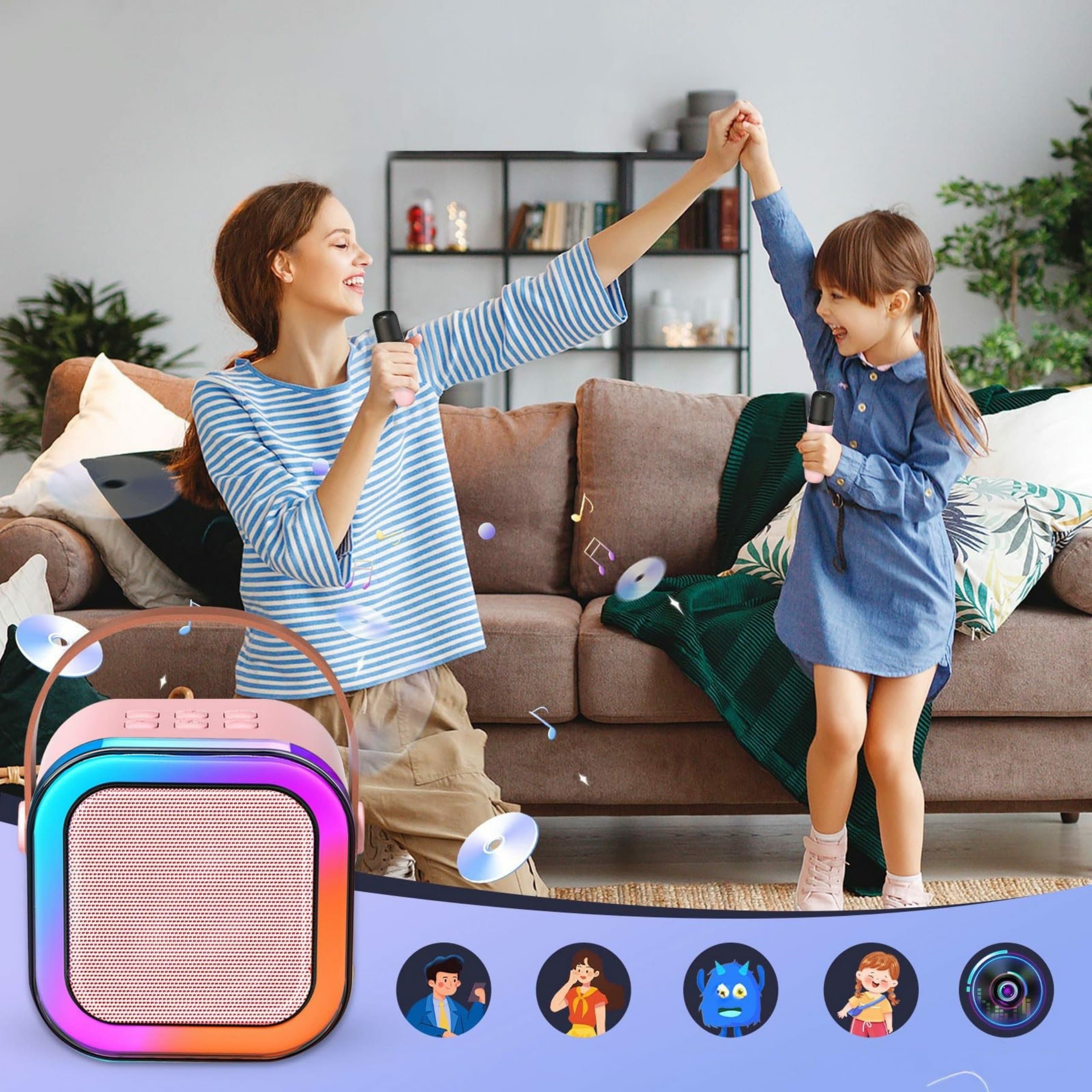 Bezvadu karaoke komplekts ar Bluetooth skaļruni un 2 mikrofoniem, rozā