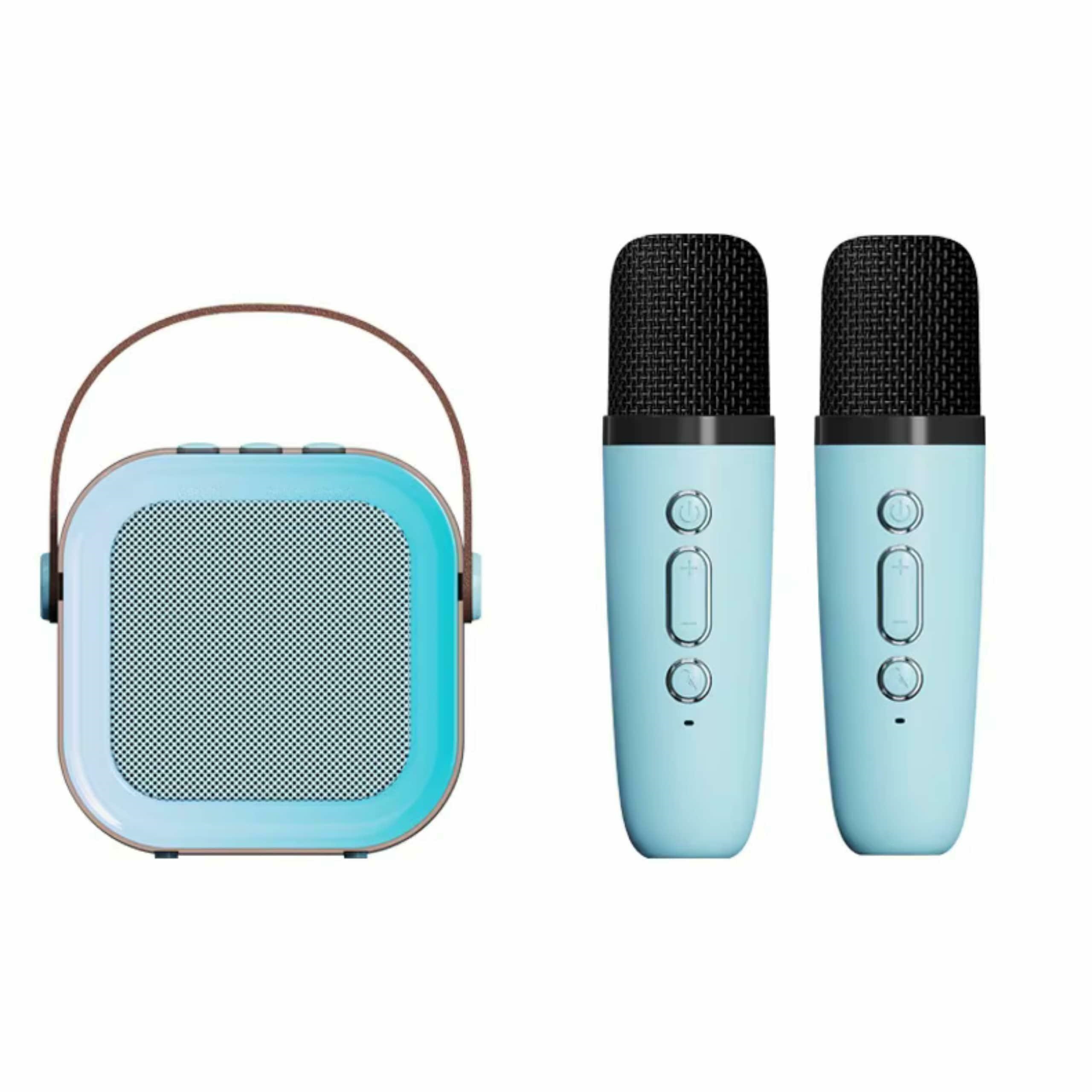 Pārnēsājams karaoke Bluetooth skaļrunis ar 2 mikrofoniem, zils