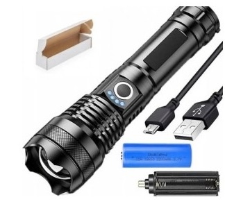 Tactical LED flashlight with CREE, zoom, rechargeable, black