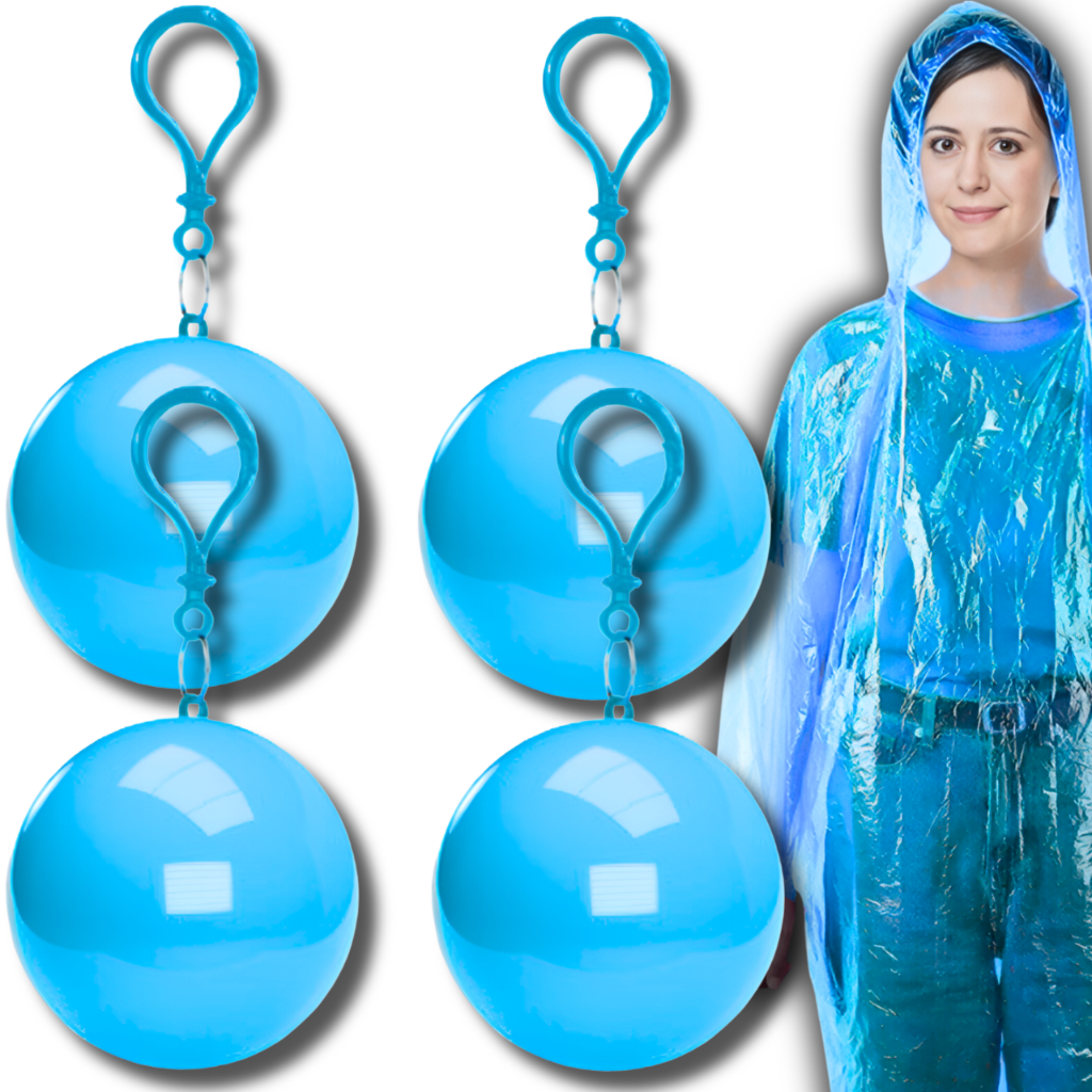 Raincoat Rain Cloak In Ball With Carabiner Set of 4 Pcs