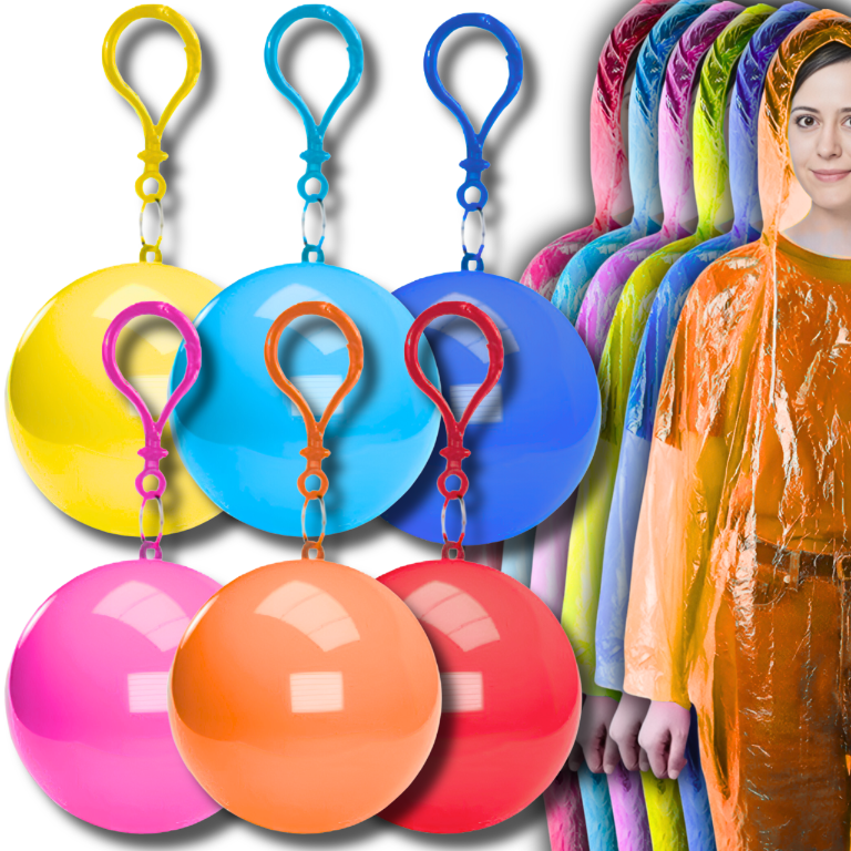 Raincoat Rain Cloak In Ball With Carabiner Set of 6 Pcs
