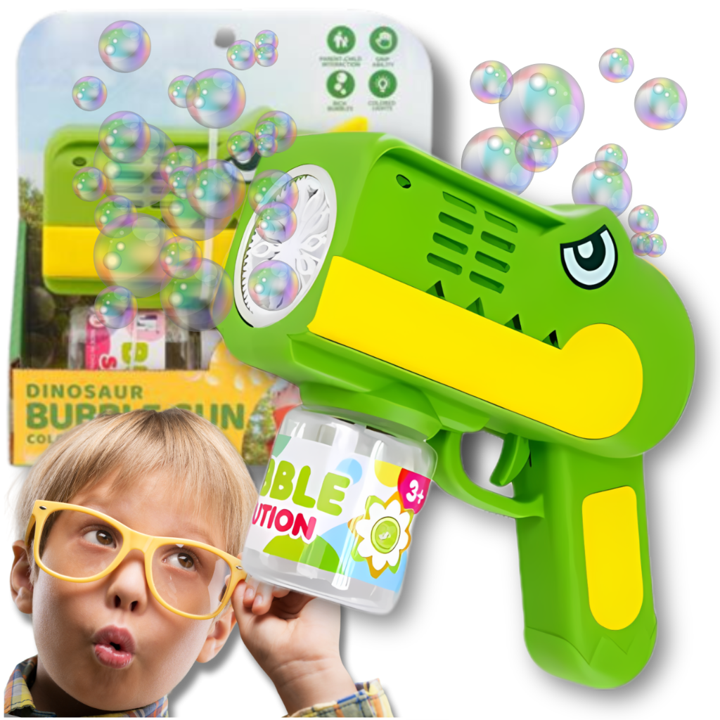 Bakalu Dinosaur Soap Bubble Gun with Liquid, Green