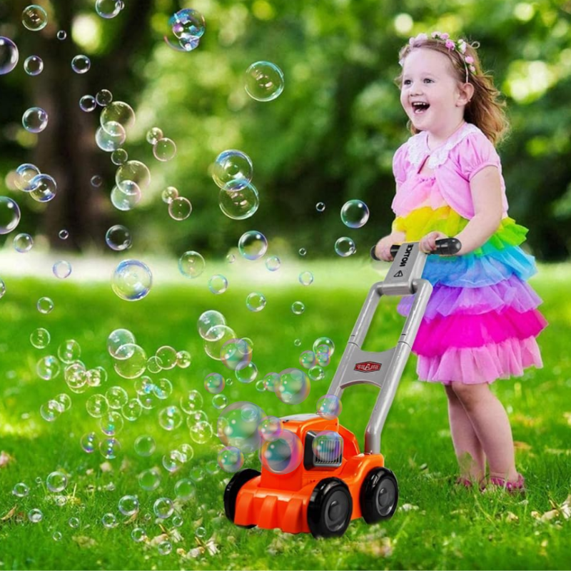 Kids Toy Lawnmower with Soap Bubble Machine and Liquid