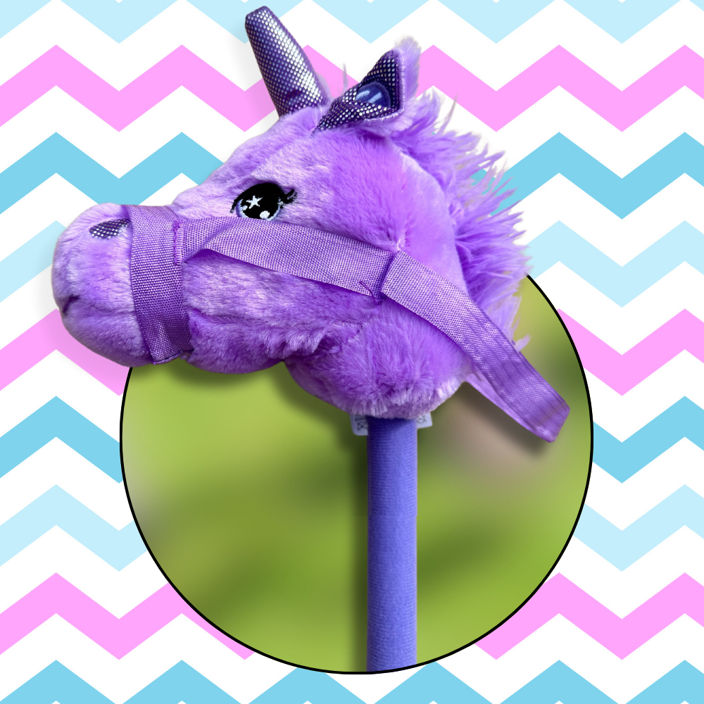 Rotaļu Zirdziņš Hobby Horse Plīša Zirga Galva uz Nūjas ar Skaņu, Violets | Kids Toy Hobby Horse