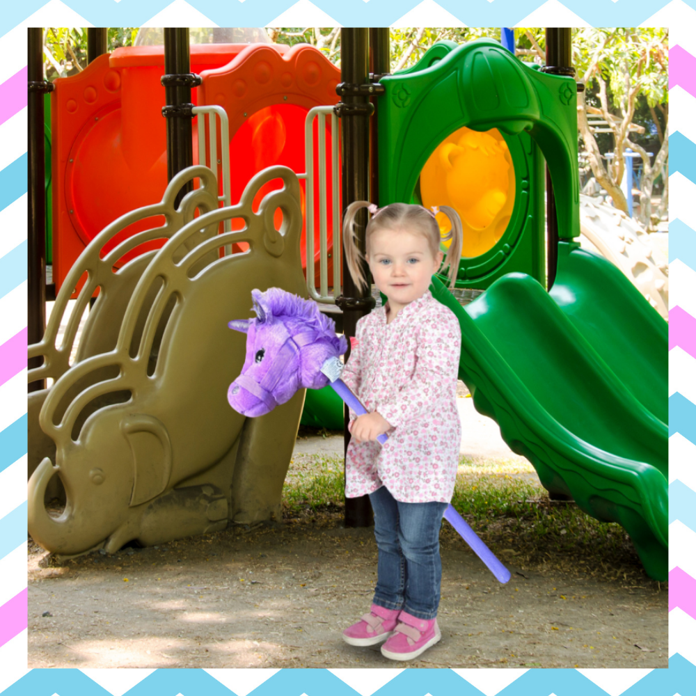 Rotaļu Zirdziņš Hobby Horse Plīša Zirga Galva uz Nūjas ar Skaņu, Violets | Kids Toy Hobby Horse