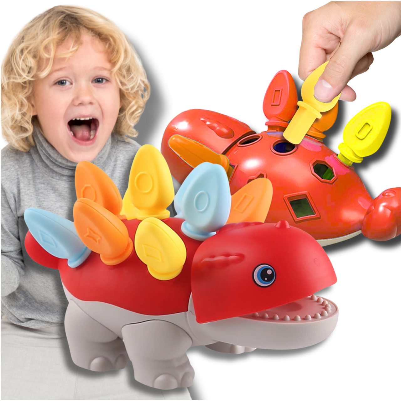 Montessori Dinosaur Shape Sorter Puzzle Toy for Toddlers, Red