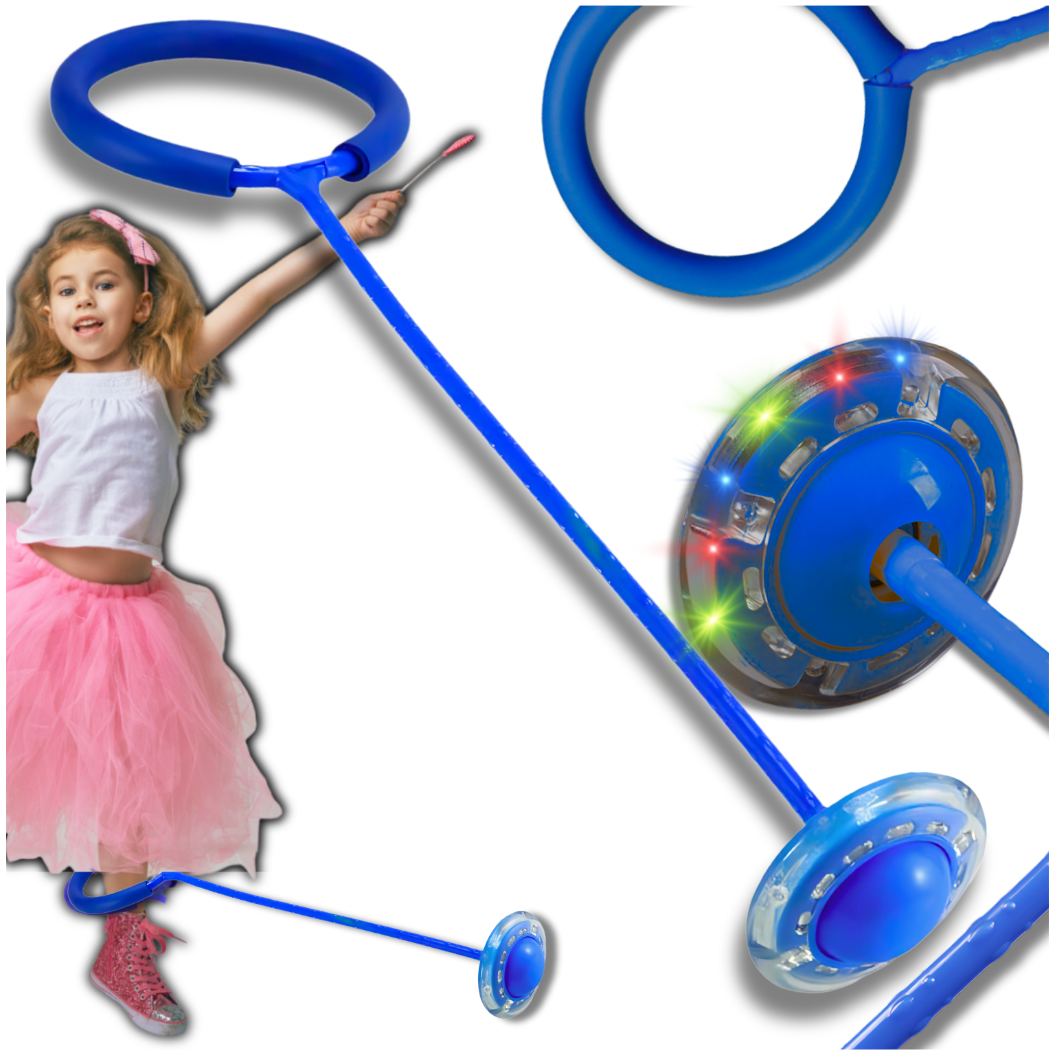 Skipper Leg Hula Hop Mīksts gumijas lecamauklis ar Led zilu krāsu