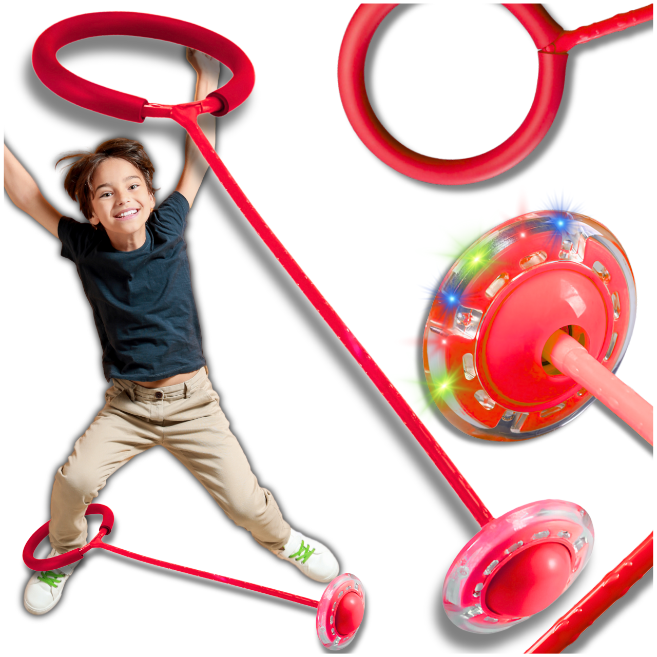 Skipera kāju hula hoop Mīksta gumijas lecamaukla ar LED apgaismojumu Sarkans