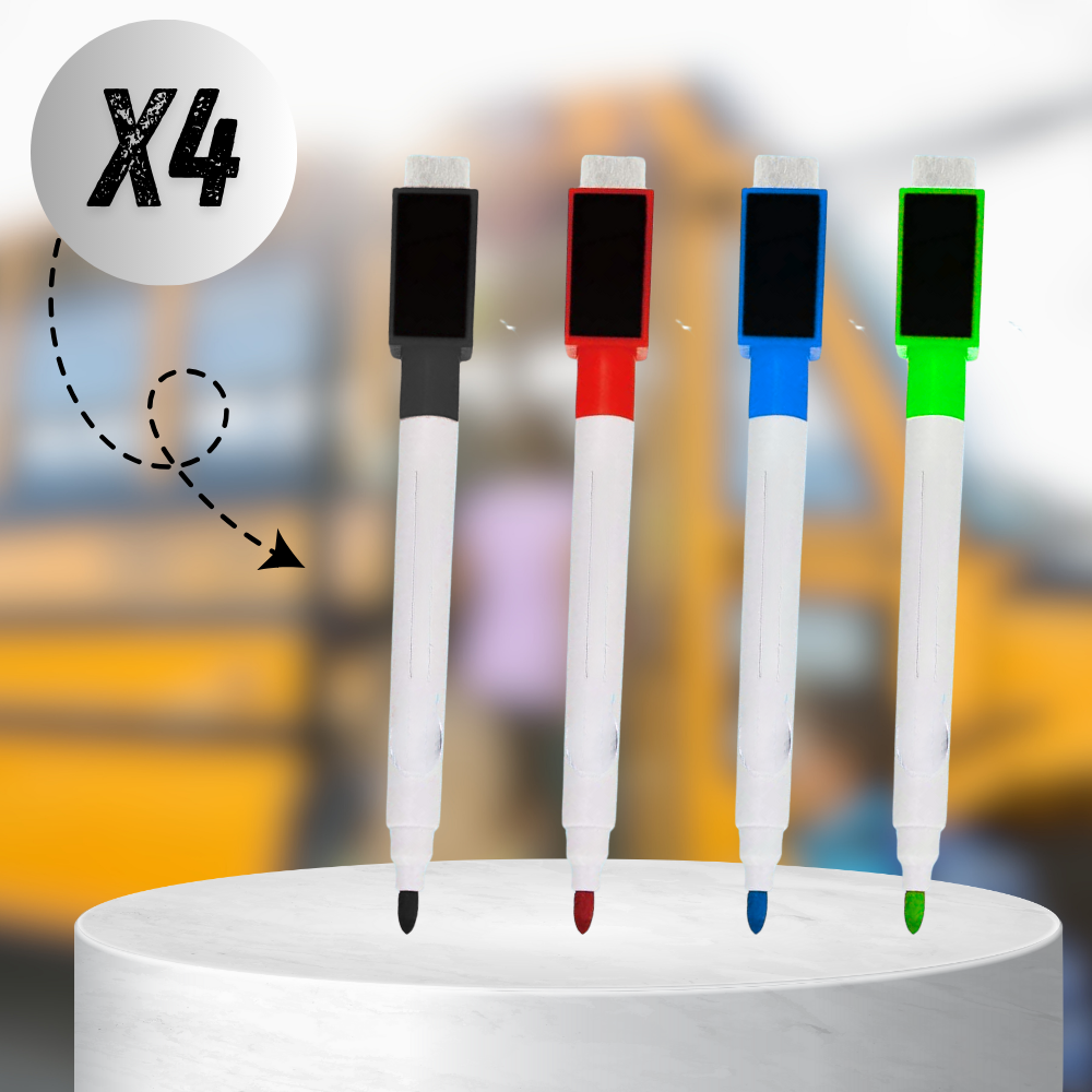 Whiteboard Markers with Magnet and Eraser, 4 pcs