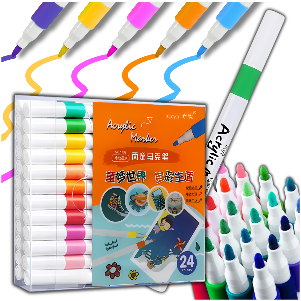 Bakalu Acrylic Markers for Various Surfaces, 24 Pcs
