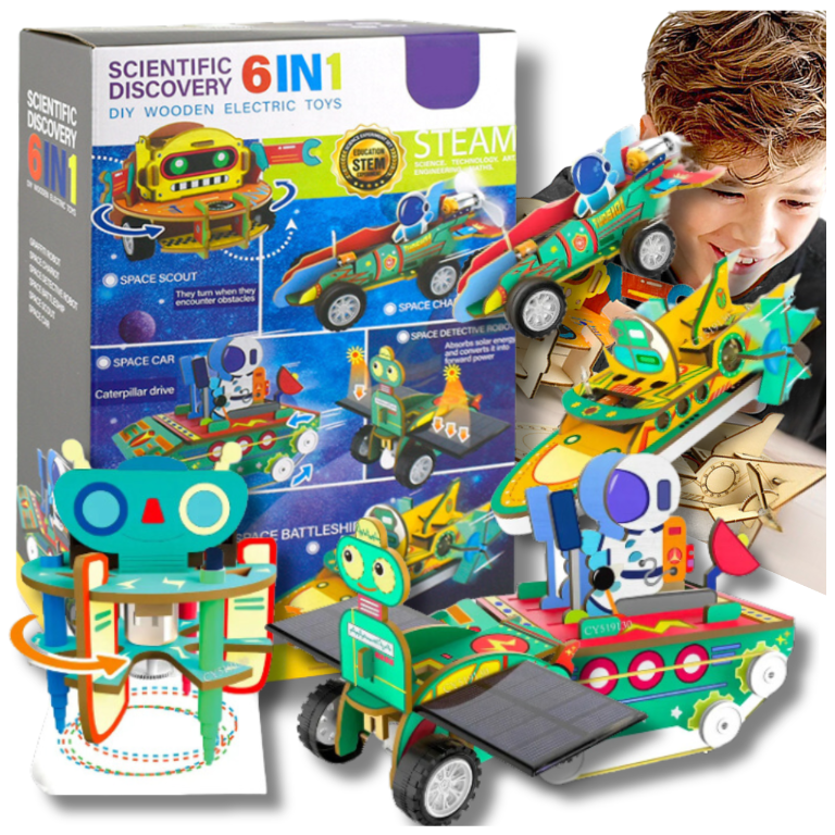 Bakalu Sekrety Elektroniki 6-in-1 Wooden Robot & Space Model Kit