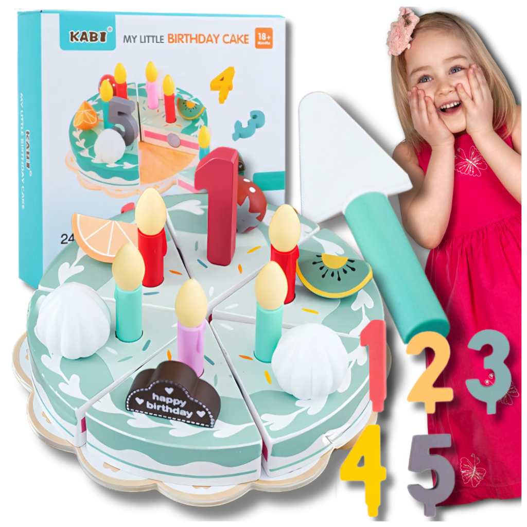 Bērnu rotaļu koka griežamā kūka ar piederumiem | Wooden Cutting Cake Set for Kids