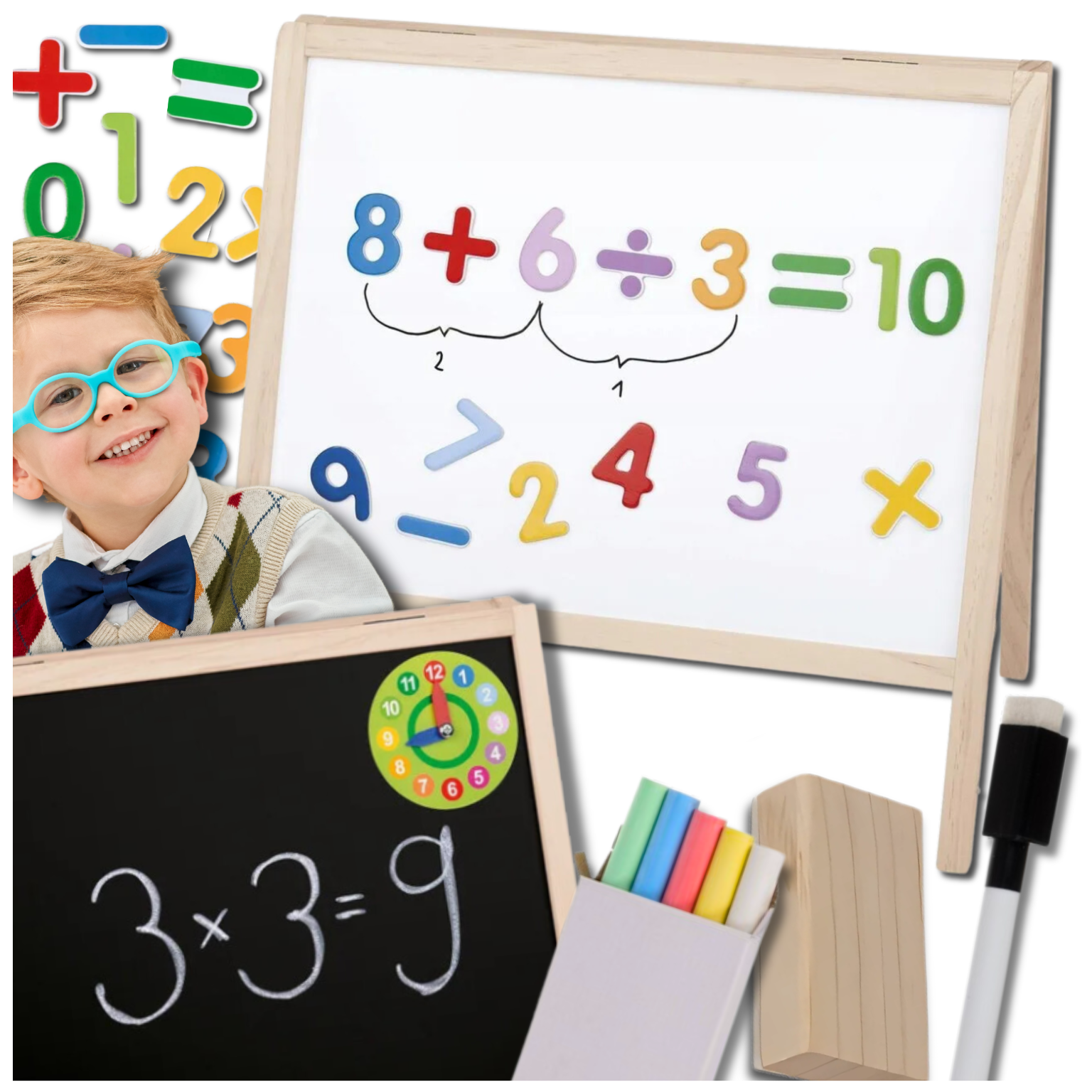 Large 4-in-1 Wooden Kids Art Easel with Magnetic Whiteboard & Chalkboard
