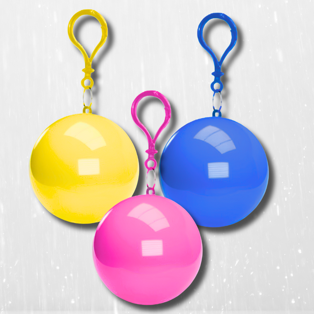 Raincoat Rain Cloak In Ball With Carabiner Set of 3 Pcs
