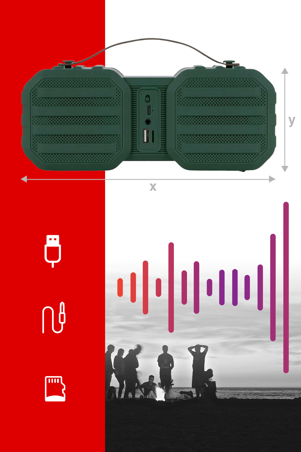 Brainz Power Cube bezvadu Bluetooth skaļrunis, zaļš
