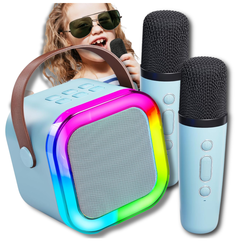 Portable Karaoke Speaker with 2 Microphones, Wireless Bluetooth, USB, RGB Lights