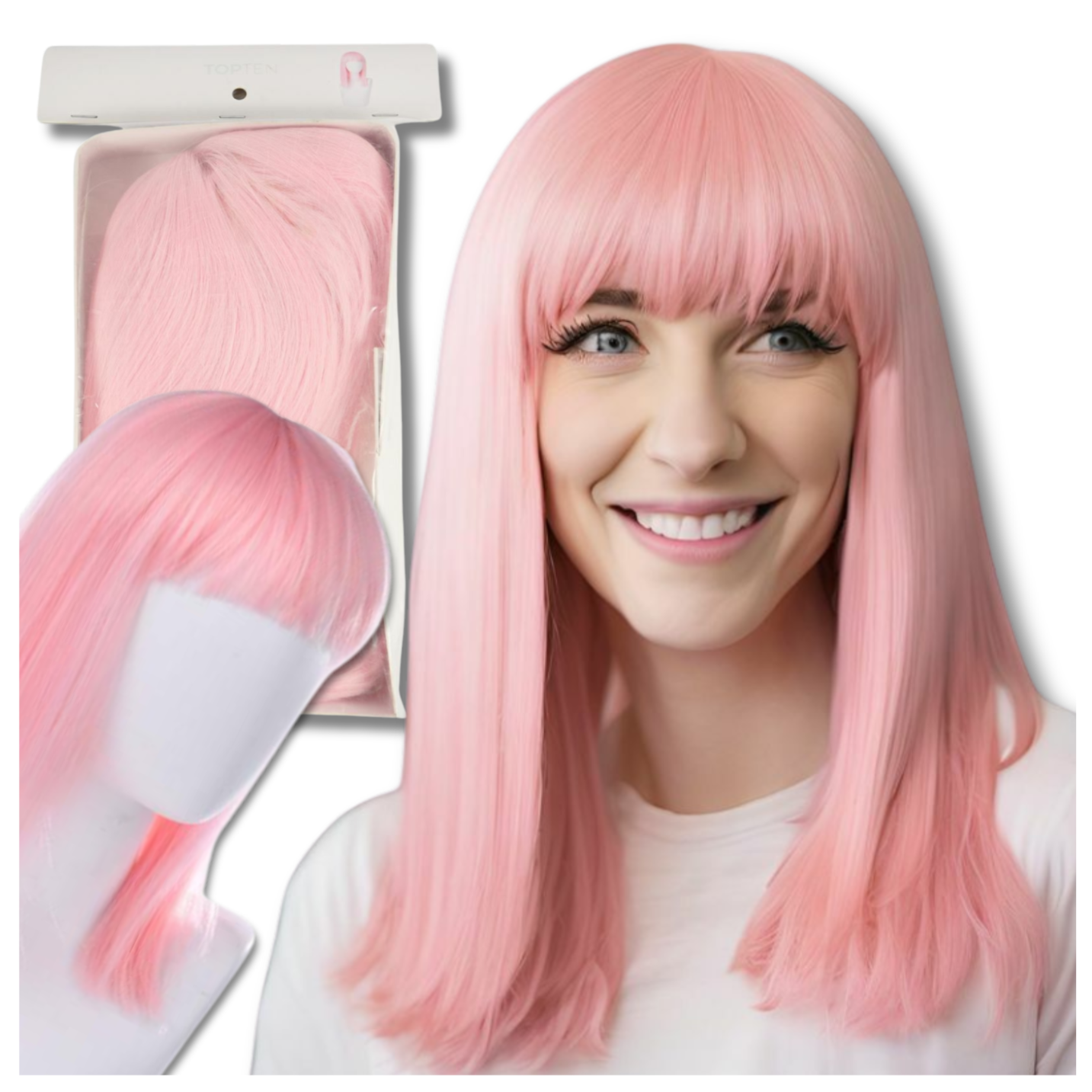 Длинный парик с челкой для карнавала и вечеринок, розовый